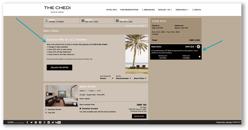 personalizzazione del sito web per hotel di lusso - visualizza messaggi personalizzati